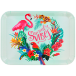 Dienblad  TROPICANA - Mint- Kunststof - 42 x 31 cm - Flamingo / Papegaai ''Summer Vibes''