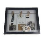 Fotolijst /Deco Box Frame fotolijst met passe - partout MADELIEF met 3 knijpers - Horizontaal - Zwart - Hout / Glas -  3 X 5.5 