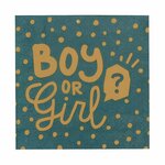 Boy Or Girl ? Servetten - Blauw / Petrol / Goud - Gender Reveal Party - Papier - Geboorte - 6,5 x 6,5 cm - 12 Stuks 