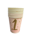 8 Feestbekers 1 Jaar - Roze/Goud - Kunststof - 9 cm - Set van 8 - Met stippen - Feest - Party