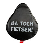 Zadelovertrek met tekst '' Ga toch fietsen '' - Zwart / Wit - PVC - Rekbaar - Zadelhoes - Fietshoes