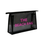 Make up tas / Toilettas - THE BEACH BAG - Zwart / Roze  - Nylon / Mesh - 18 x 7 x 13 cm -  The beach bag - Hoogwaardig - Doorzi