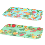 Dienblad MELAMINE met Fruit en Planten - Turquoise/Roze/Blauw - 43 x 31 cm - Kunststof - Serveerblad - Serveren - Ananas - Bana