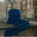 Warme Muts KIDS -  / Sjaal / Handschoen in 1 - Blauw / Zwart Tijger print - Polyester - One size - 3-delige set