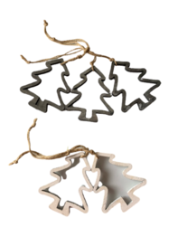  Kerstboom hangers - Grijs / Wit - Hout - l 7,5 x h 9 cm