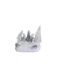 Beeldje met kerstbomen - LED verlichting - Wit - Keramiek - 11 x 7 x 10 cm