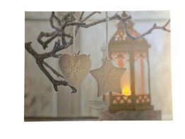 Kerst schilderij met LED verlichting - Lantaarn met ornamenten