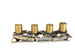 Kerst kaarsenstandaard - Kaarsenhouder Boomstam -Bruin - Hout / Metaal - 60 x 14 x 9 cm