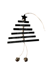 Kersthanger met tekst Ooh Denne Boom - Zwart / Wit - Hout / Metaal - h 42 cm