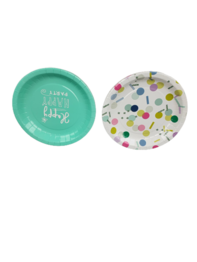 Borden / Feestborden happy party - Wit / Lichtgroen - Set van 8 