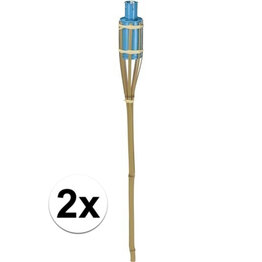  Bamboe tuin fakkel 60 cm - Lichtblauw - Tuindecoratie / tuinverlichting - Lichtblauwe oliefakkels navulbaar - Set van 2