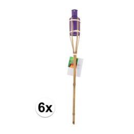 Bamboe tuin fakkels 60 cm - Paars- Tuindecoratie / tuinverlichting - Paarse oliefakkels navulbaar - Set van 6