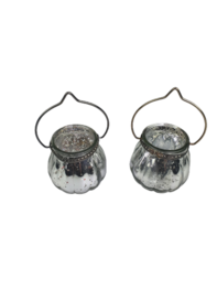 Theelichthouder INEZ - Zilver - Glas / Metaal - Ø 5 x h 6,5 cm - Set van 2 - Waxinelichthouder – Waxinelicht – Gezellig – Sfeer – Kerst – Feestdagen – Licht – Wintertijd – Herfst – Thuis – Woonkamer – Interieur – Decoratie – Cadeau 
