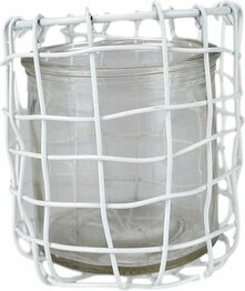 Theelichthouder JONNY - Wit / Transparant - Glas / Metaal - Ø 10 x h 9 cm - Waxinelichthouder – Waxinelicht – Gezellig – Sfeer – Kerst – Feestdagen – Licht – Wintertijd – Herfst – Thuis – Woonkamer – Interieur – Decoratie – Cadeau 