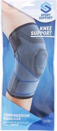 Sport Support Knie - Maat S / M - Donkerblauw / Grijs - Spier en gewrichtsband - Nylon / Rubber