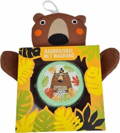 Beren Washand met badbruisbal - Bruin / Groen - Cadeau Pakket - Kerst - Sinterklaas