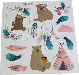 Muurstickers "Bears" - Bruin / Multicolor - Kunststof - Decoratie - Creatief - Kamer - Versieren