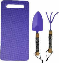 Tuingereedschap set met panter print - Paars / Multicolor - Kunststof / Metaal / Hout - 3 stuks - Schep - Hark - Matje - Tuin - Tuinieren - Gereedschap