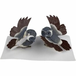 Decoratie vogeltjes op knijper grijze versie - Grijs / Zwart - Kunststof / Metaal - 7 cm - Set van 2 - Decoratie - DIY - Knutselen - Interieur