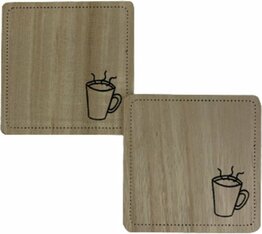 Onderzetters STEN - Koffie patroon - Vierkant - Zwart / Bruin - Hout - 9 x 9 cm - Set van 2