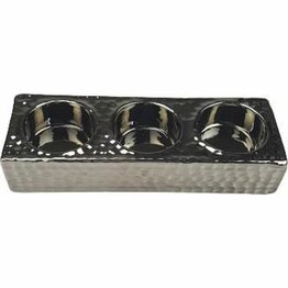Theelichthouder ALAIN - Zilver - Keramiek - Voor 3 kaarsen - 17 x 6 x 3 cm - Waxinelichthouder – Waxinelicht – Gezellig – Sfeer – Kerst – Feestdagen – Licht – Wintertijd – Herfst – Thuis – Woonkamer – Interieur – Decoratie – Cadeau 