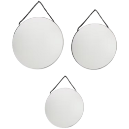 Hangspiegel THERESE Met Metalen Ketting - Zwart - Metaal / Glas - Ø 20 / 30 / 35 cm - Rond - Set van 3 spiegels