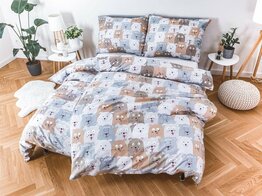 Dekbedovertrek Happy Dogs -  Bruin / Beige / Blauw / Wit /  - Eenpersoons - 140 x 200 cm + 1 kussensloop 90 x 70 cm