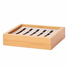 Zeephouder FOREST - Bamboo - Hout - 13 x 10,5 x 3 cm  - Bamboo met rvs houder - FSC®-gecertificeerd hout - Soap box - Zeepbakje