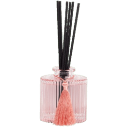 Design Geurstokjes ' RIBBED COLLECTION ' MAE Graceful - Roze / Transparant - Glas - 80 ml - Aroma lucht -  Stijlvolle Smoked fles met rib glas motief