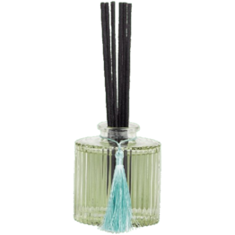 Design Geurstokjes ' RIBBED COLLECTION ' MAE Elegance  - Groen / Transparant - Glas - 80 ml - Aroma lucht -  Stijlvolle Smoked fles met rib glas motief