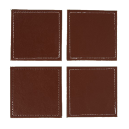 Onderzetters  LEVAN - Vierkant - Bruin / Wit - Imitatie leer - 10 x 10 cm - Set van 4