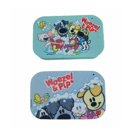 Bad spons Woezel en Pip Assorti - Lichtblauw / Multicolor - Kunststof - 16 x 4 x 10 cm - Douchespons - Badkamer - Woezel - Pip - Spons 