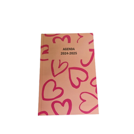 Bureau agenda - Schoolagenda 2025 - hartjes Print - Roze / Groen - Karton / Papier - 14,5 x 20,5 cm - Schoolagenda - Agenda 