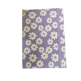 Notitieboek A5 - Bloem / Lavendel / Paars  - Karton / Papier - 14,5 x 20,5 cm -  Logboek - To do lijst - Hardcover - Elastiek - Blanco - 100 Pagina's - Karton