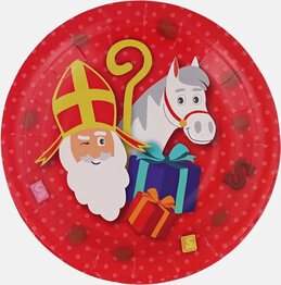 Sinterklaas Borden  - 15 x - Karton - Rood / Multicolor - Ø20 cm - Feestbordjes - Wegwerpbordjes - Sinterklaas - Pakjesavond 