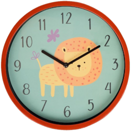 Stijlvolle klok met Leeuwen print - Multicolor - Kunststof - 22 x 20 cm - Leeuwendesign - Kinderkamer - Decoratief 