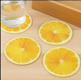 Luxe onderzetter FRUIT Citroen - Multicolor - Glas - Ø 9 cm - Set van 4 - Rond