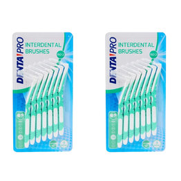 Tandenrager DENT PRO - Wit / Groen - 14 Stokers  - Set van 2 -  Kunststof - Regular Size - Tandenstoker - Mondhygiëne - Interdental Brushes 