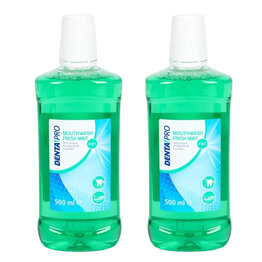  Mondwater FRESH MINT- Groen- 3 in 1 -500 ml - Set van 2 flessen -  Anti plak - Antibacterieel - Fluoride - Alcoholvrij