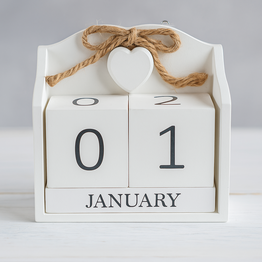 Kalender met houten blokken - Wit / Zwart - 14 x 8,5 x 16 cm - Houten kalender - Kubus bureaukalender - bureaukalenderhouder