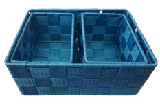 Opbergmanden NELLEKE - Geweven lint - Blauw - Set van 3 Opbergmanden NELLEKE - Geweven lint - Blauw - Set van 3