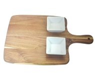 Tapasplank met handvat met 2 kommetjes GWEN - Bruin / Wit - Hout / Porselein Tapasplank met handvat met 2 kommetjes GWEN - Bruin / Wit - Hout / Porselein