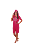 Onesie / pyjamapak met capuchon en korte broek - Roze / Wit - Polyester - Maat XL - Vrouw Onesie / pyjamapak met capuchon en korte broek - Roze / Wit - Polyester - Maat XL - Vrouw