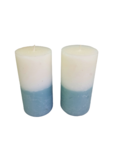 Kaars rustiek BAILEY - Wit / Lichtblauw - Paraffine - Ø 6.5 cm x h 13 cm - Set van 2 Kaars rustiek BAILEY - Wit / Lichtblauw - Paraffine - Ø 6.5 cm x h 13 cm - Set van 2