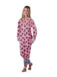 Onesie met roze hartjes motief - Roze - Polyester - Maat 134 / 140 Onesie met roze hartjes motief - Roze - Polyester - Maat 134 / 140