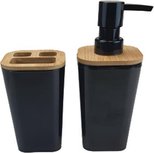 Tandenborstelhouder en zeepdispenser - REMY - Zwart - Kunststof Tandenborstelhouder en zeepdispenser - REMY - Zwart - Kunststof