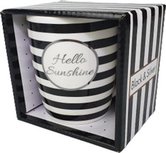 Drinkbeker - Met tekst ''Hello sunshine'' - Zwart / Wit / Goud - keramiek Drinkbeker - Met tekst ''Hello sunshine'' - Zwart / Wit / Goud - keramiek
