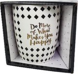 Drinkbeker - Met tekst ''Do More Of What Makes You Happy'' - Zwart / Wit / Goud - keramiek Drinkbeker - Met tekst ''Do More Of What Makes You Happy'' - Zwart / Wit / Goud - keramiek