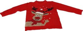 Kersttrui - Rudolf - Rood - Polyester - Maat 122/128 Kersttrui - Rudolf - Rood - Polyester - Maat 122/128
