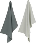 Luxe theedoeken set WYATT - Olijf Groen / Lichtblauw - Katoen - 50 x 70 cm - 2 Delig Luxe theedoeken set WYATT - Olijf Groen / Lichtblauw - Katoen - 50 x 70 cm - 2 Delig